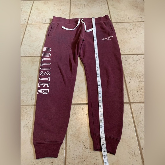 Hollister Men's Burgundy Fleece Logo Joggers Sweatpants L Drawstring - Picture 5 of 5